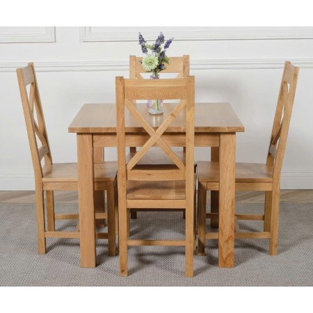 Square 90cm : Bàn Ăn Gỗ Sồi Vuông 90cm + 4 Ghế ( Lưng X - Mặt Ghế Gỗ )